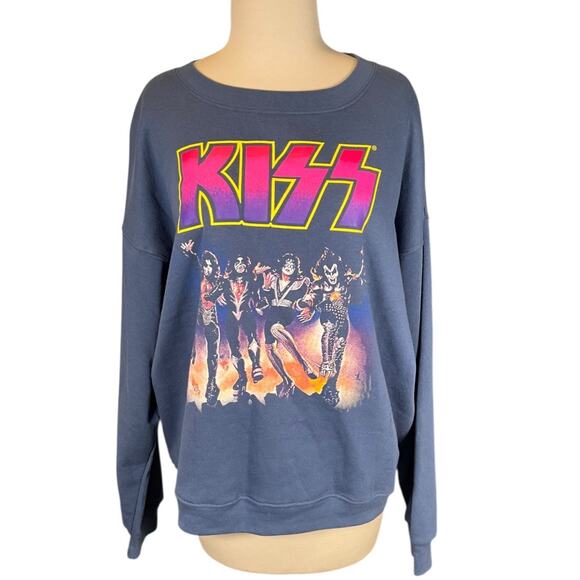 KISS Band Graphic Crewneck Sweatshirt Blue XL Rock Music Retro 60/40 Blend New - Picture 1 of 12